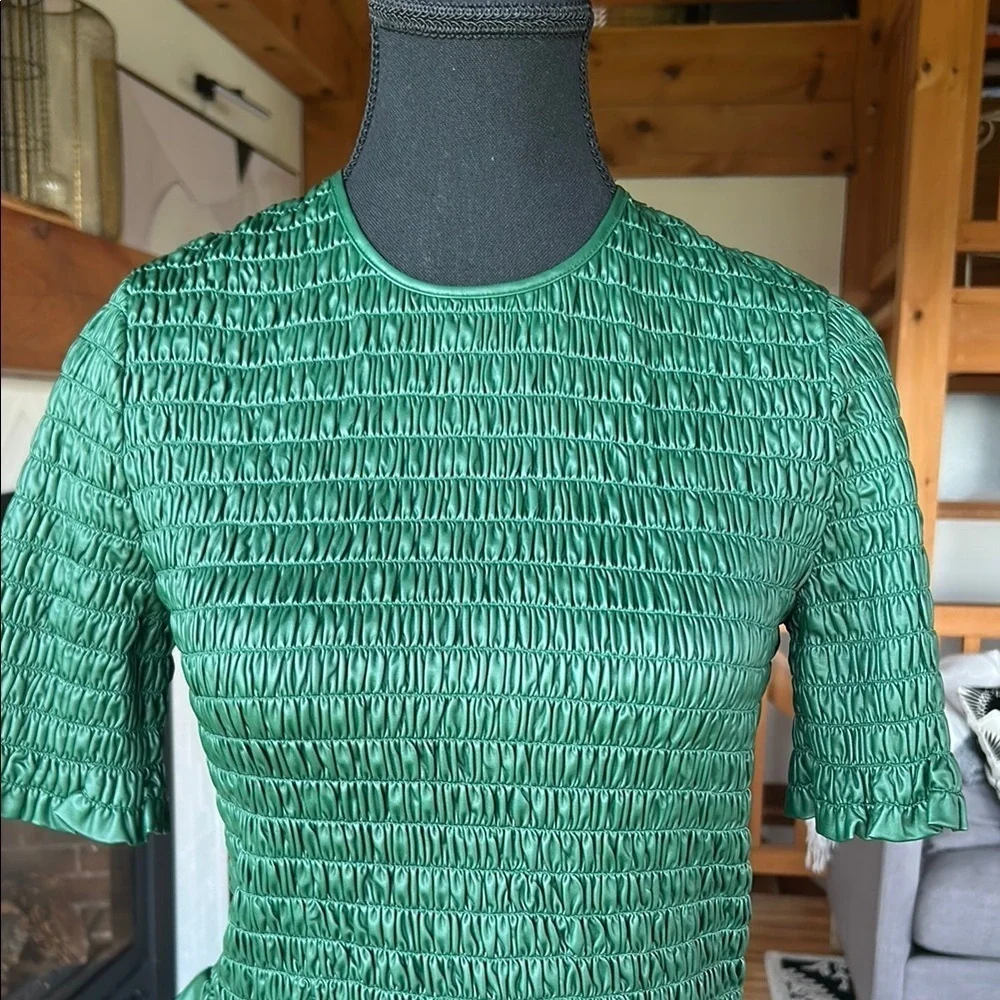 ZARA Green Faux Leather Smocked Peplum Top - Picture 3 of 13